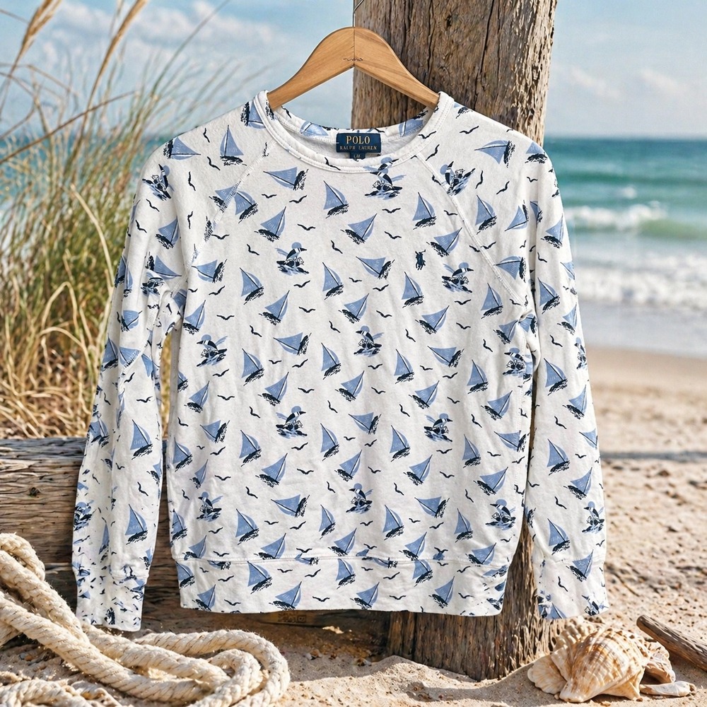 Polo Ralph Lauren Sailboat Sweatshirt Youth L 14-16 Nautical Coastal Preppy  XS